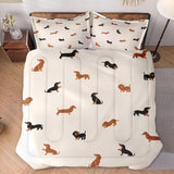 Zzzboro Comforter Set with 2 Pillowcases Queen Size, Cute Happy Dachshund Dog Puppy, Bedding Decor Cartoon Animal Pug Geometric Brown for Kids and Adults, Soft Cozy Bedroom Bed Set Zzzboro