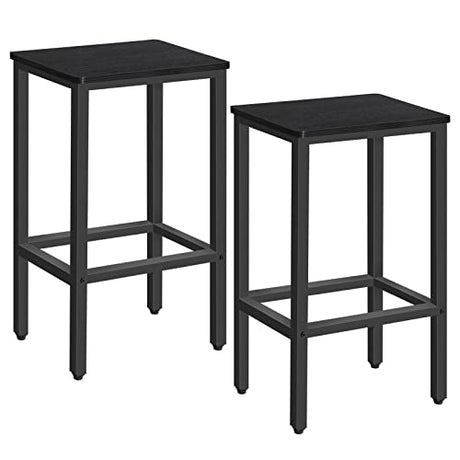 MAHANCRIS Bar Stools, Set of 2 Bar Chairs with Footrest, 2-Piece Dining Stools, 25.8-Inch Height, Rectangular Industrial Bar Stools, Strong Metal Frame, for Dining Room, Kitchen, Black BAHB0101 MAHANCRIS