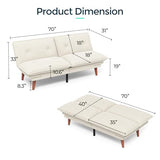 LINSY HOME Futon Sofa Bed, 70" Chenille Futon Couch with Adjustable Backrest Armrest, 3 in 1 Convertible Comfy Loveseat Sleeper Sofa Bed for Small Spaces Dorm Room Apartment Home Office, Beige White LINSY HOME
