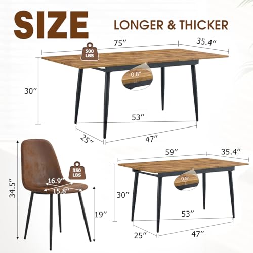 Rejeke 59"-75" Extendable Dining Table Set for 8,Wood Dining Room Table Set for 8,Mid Century Rectangular Kitchen Table with 8 Upholstered Chairs (Easy Assembly,Space-Saving) Rejeke