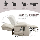 Infinite Position Lay Flat Lift Recliner Chair for Adults, Dual Motor Power Lift Chair for Elderly with Massage & Heating, USB Ports, Remote Control & Lumbar Pillow, Linen Fabric (Ivory)
