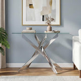 Giantex Glass Console Table, 45" Modern Entryway Table w/Clear Tempered Glass Top & Heavy Duty Metal Tubular Legs, Accent Sofa Tables, Behind Couch Tables for Living Room, Entrance, Hallway, Silver Giantex