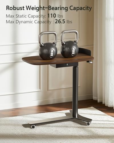 KINGSMITH Height Adjustable Mobile Standing Desk with 360° Swivel Casters, 28"-43" Pneumatic Rolling Desk with Storage Drawer, Perfect for Home Office, Bedroom, Living Room, Dark Walnut KINGSMITH