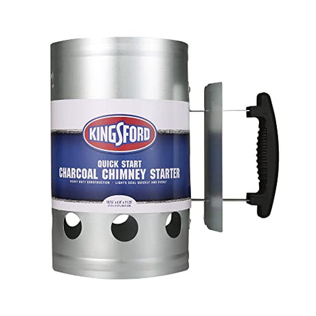KINGSFORD Heavy Duty Deluxe Charcoal Chimney Starter | BBQ Chimney Starter for Charcoal Grill and Barbecues, Compact Easy to Use Chimney Starters and BBQ Grill Tools, Silver Kingsford
