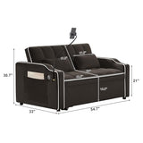 3-in-1 Convertible Loveseat Sleeper Sofa with Cup Holders & Phone Holder, Futon Couch with Pull Out Bed and Adjustable Backrest, Modern Velvet Chaise Lounge for Living Room Bedroom (Brown, 54.7") SLEERWAY