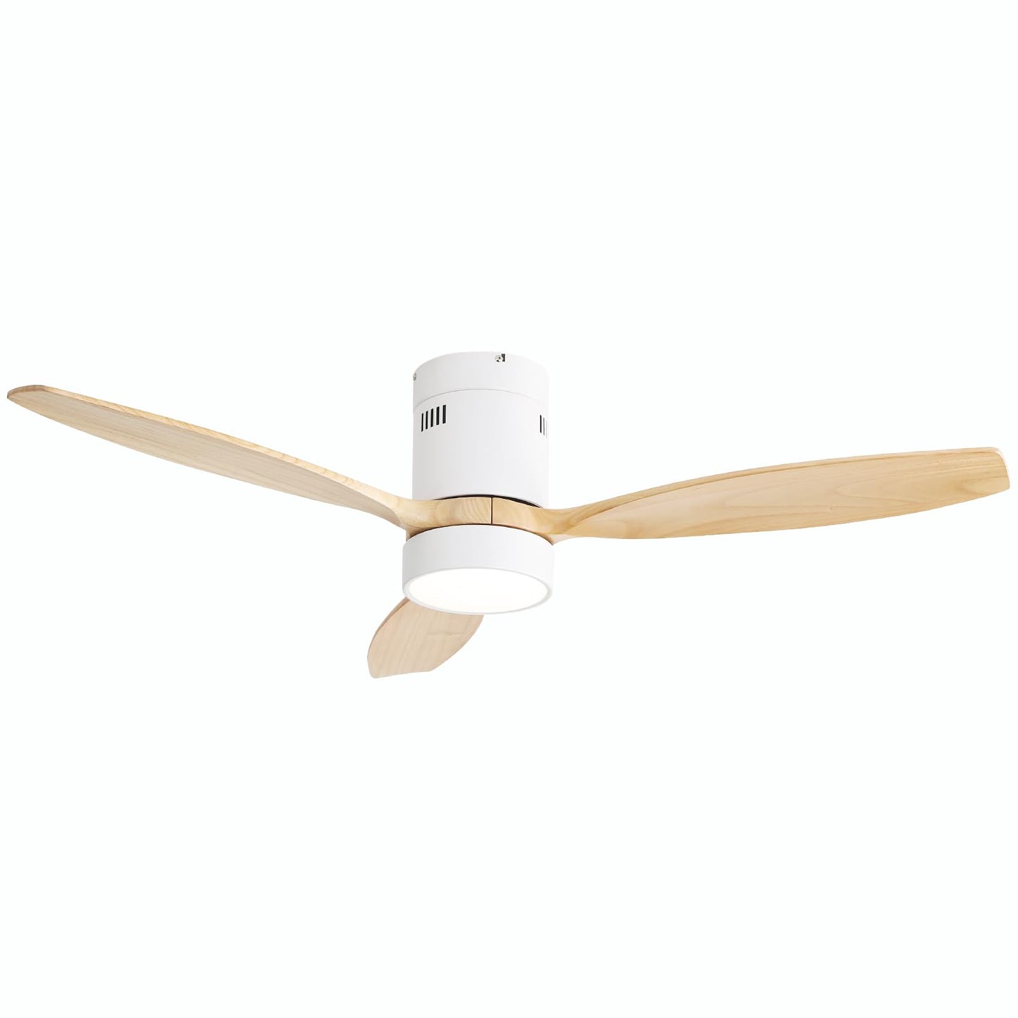 Sofucor 52 Inch Low Profile Ceiling Fan with Lights Remote Control Wood Blades Reversible DC Motor Modern Ceiling Fan for Kitchen, Bedroom, Basement, Dining, Living Room(white+wood color)