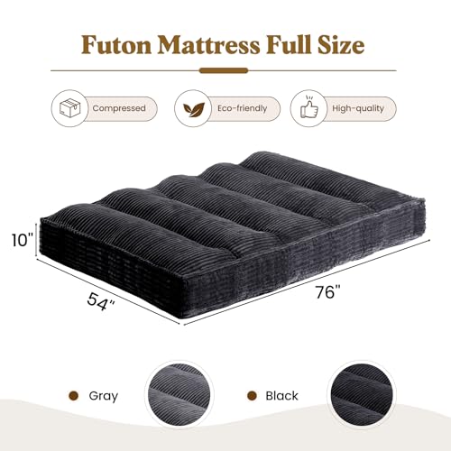 NLDD 10" Futon Mattress Full Size, Ultra Thick Futons Sofa Couch Bed Sleeper Sofa Bed, Versatile Floor Futons Japanese Floor Mattress for Adults, Black (Frame Not Included) NLDD