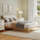 HOMCOM Full Size Bed Frame with Upholstered Headboard, Platform Bed Frame with Wooden Slats, No Box Spring Needed, Easy Assembly, Natural HOMCOM