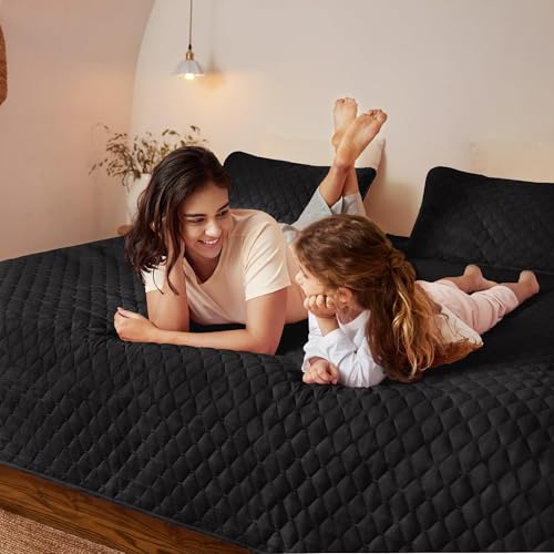 Exclusivo Mezcla Reversible Twin Quilt Bedding Set with Pillow Sham, Lightweight Quilts Twin Size, Soft Bedspreads Bed Coverlets for All Seasons - (Black, 68"x88") Exclusivo Mezcla