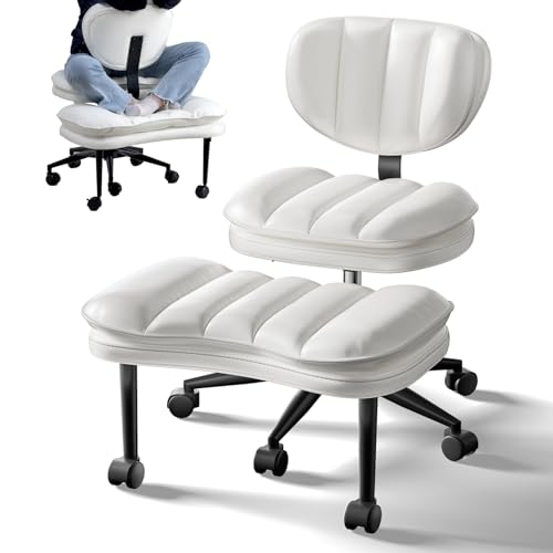 Cross Legged Office Chair, Ergonomic Cloud Criss Cross Desk Chair, Meditation Chair with Wheels, Height Adjustable Seat for ADHD, Wide Kneeling Chair with Back Support HOMRELEXA