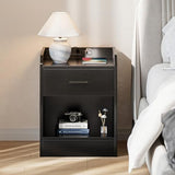 Lazzanto Nightstand with Hidden Drawer & Charging Station, Modern Bedside Table with Storage Drawer and Hidden Compartment, for Bedroom, AC Outlets, USB-A & USB-C Ports, Black Lazzanto