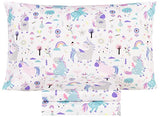 Scientific Sleep Cute Unicorn Flower Rainbow 100% Cotton Cozy Twin Bed Sheet Set, Flat Sheet & Fitted Sheet & Pillowcase Natural Bedding Set (Unicorn, Twin) Scientific Sleep