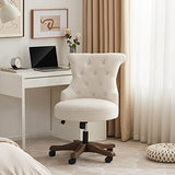 Batohom Home Office Chair Adjustable Height Swivel Chair with Wheels Linen Fabric Upholstered Computer Desk Chair with Wooden Legs Comfortable Armless Chair for Home Office Study Studio(Beige) Batohom