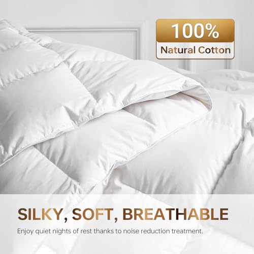 C&W Down Comforter Twin, All Season Duvet Insert - Medium Warmth, 100% Cotton Shell, 30oz Fill Weight, Soft, Noiseless & Breathable, Machine Washable, 3D Baffle Box, White (68"x90") C&W