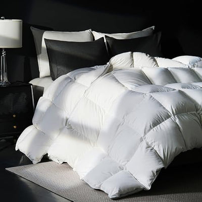 Yalamila Goose Feather Down Fiber Comforter Twin, 100% Cotton Cover Ultra Soft Fluffy Twin Duvet Insert, All Season Luxurious Hotel Collection Comforter with 8 Loops, White 68"x90"