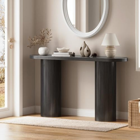 ONBRILL 55 Inch Fluted Entryway Table, Sofa Table Behind The Couch, Long Console Tables, Modern Entrance Stand for Hallway, Living Room Foyer, Farmhouse Style (Black) ONBRILL