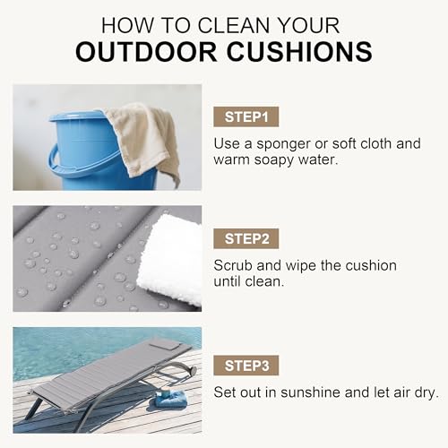 Crestlive Products Chaise Lounge Cushion Outdoor Set of 2, Foldable Waterproof Pool Lounge Chair Cushions with Straps, Lounger Cushions for Outdoor Furniture， 71''Lx21''W (Light Gray)