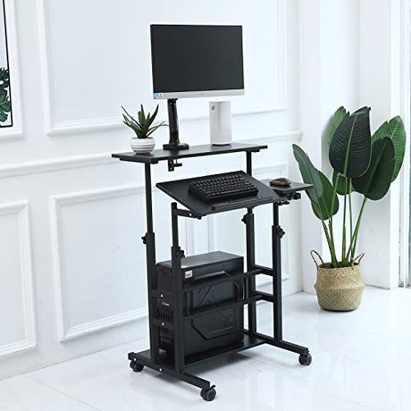 UNICOO Portable Standing Desk on Wheels, Height Adjustable Mobile Workstation, Versatile for Home Office, Rolling Sit to Stand Design, Ergonomic - (U101-B) UNICOO