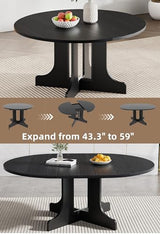 Henf 5 Piece Round Extendable Dining Table Set for 4, 43"-59" Wood Oval Expanding Kitchen Table with 4 Chairs, Space Saving Extendable Dining Room Tables with Pedestal Base (Black & Gray) Henf