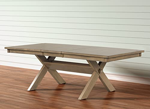 Roundhill Furniture Raven Wood Trestle Extendable Dining Table with Leaf, Glazed Pine Brown Roundhill Furniture