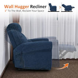 MCombo Compact Wall Hugger Power Recliner Chair for Small Spaces, Dual USB-A/C Ports, Rolled Arm Recliner for Living Room & RV, Fabric PR520 (Fabric, Navy Blue, Small)