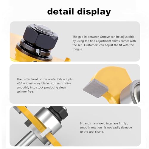 Newdeli Tongue and Groove Router Bit Set 1/4 Inch Shank - 2pcs Router Bits for 3/4" Stock, 1/2" Cutting Depth - T Shape 3 Teeth Wood Milling Cutter - WoodArtSupply