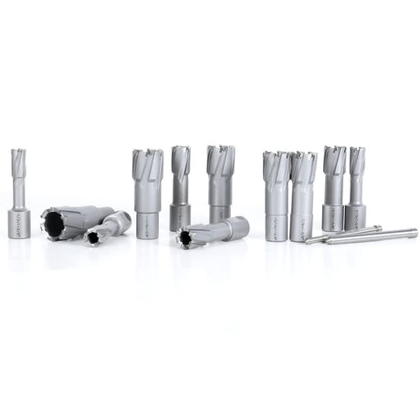 OSCARBIDE Carbide TCT Annular Cutter Set 13 pcs,3/4"Weldon Shank,1-3/8"Cutting Depth and 1/2 to 1-1/8 inch Cutting Diameter,TCT Mag Drill Bits for Magnetic Drill Press with Pilot Pins OSCARBIDE