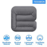 TEKAMON All Season Queen Comforter Winter Warm Soft Quilted Down Alternative Duvet Insert with Corner Tabs,Luxury Fluffy Reversible Hotel Collection,Charcoal Grey,88 x 88 inches TEKAMON
