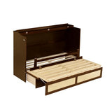 KALALLA Retro Rattan Queen Size Murphy Bed Cabinet with Storage Drawers, Hidden Foldable Platform Bed, Space Saving for Small Room, Kids Adults Guest, Walnut KALALLA