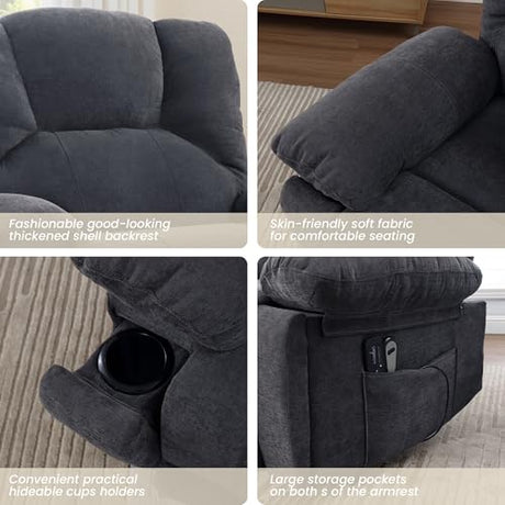 HOMYEDAMIC Oversized Power Recliner Chair 350lb with Hidable Cup Holders, Extra Wide Large Big Electric Recliner Chair with Lumbar Support Pillow Nursery Chair Living Room (Power, Grey) HOMYEDAMIC