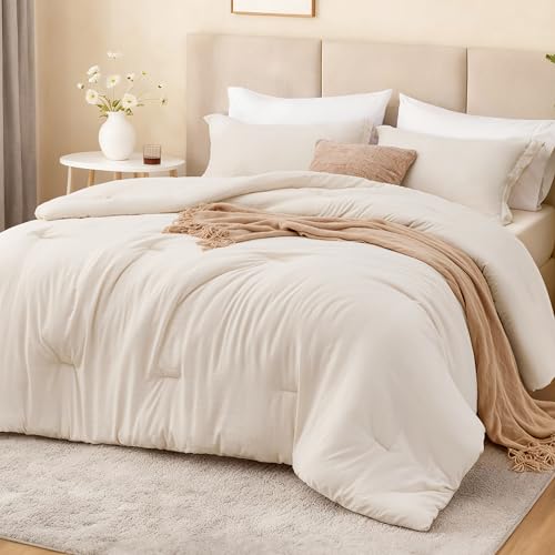 Love's cabin Beige King Size Comforter Set, 3-Piece Prewashed Bed Set with 1 Comforter (104 x 90 in) & 2 Pillowcases, Lightweight & Breathable for All Seasons Love's cabin