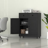 JINKUR Metal Storage Cabinet with 2 Drawers and Adjustable Shelf, Sideboard Buffet Cabinet for Home, Office, Hallway, Entryway, Living Room, Kitchen Pantry and Dining Room (Black) JINKUR