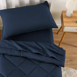 Wake In Cloud - Toddler Bedding Set for Boys Girls, 4 Pieces Soft Crib Bed Set Including Comforter, Sheets and Pillowcase, Navy Blue Wake In Cloud