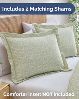 Duvet Cover Queen Size Set - Extra Soft Floral Duvet Cover 90 x 90 with 2 Pillow Shams - Comfy, Breathable Bedding Set - Hotel Luxury & Fade Free with Zipper Closures & Ties - Sage Retro Floral CGK Unlimited