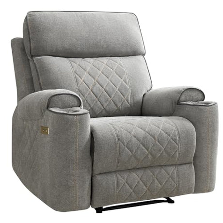 EBELLO Power Recliner Chair, Electric Fabric Reclining Sofa with Cup Holders, USB Type-C Charging Ports, for Small Living Room, Bedroom and Meeting Room, Grey EBELLO