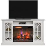 duraflame® Electric Fireplace Farmhouse Media Console for 65 Inch TVs with Glass Doors, Bright White Duraflame
