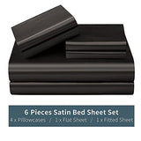 P Pothuiny 6 Pieces Queen Satin Sheets Luxury Silky Black Satin Bedding Sheet Set, 1 Deep Pocket Fitted Sheet + 1 Flat Sheet + 4 Pillow Cases P Pothuiny