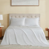 DAPU Pure Linen Sheets Set, 100% French Linen From Normandy, Breathable and Durable For Hot Sleepers, 4 Pcs Set - 1 Flat Sheet, 1 Fitted Sheet, 2 Pillowcases (White, Queen) DAPU