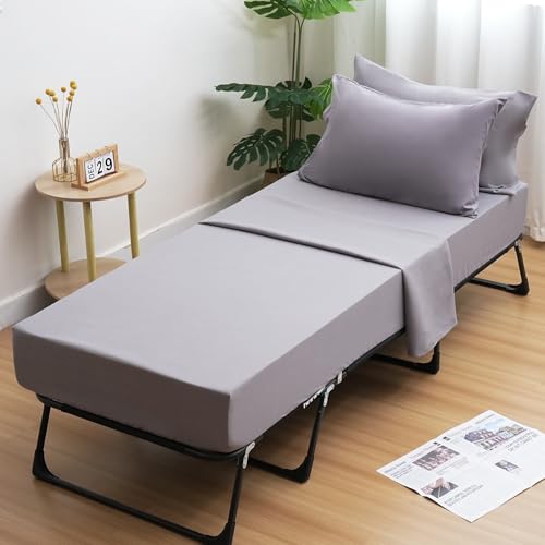 JQCOVEI Cot Sheets 31" x 75", Cot Sheet Set 4 Piece for Narrow Twin/RVs Bunk/Camper Bunk/Guest Beds/Army Cots/Trifold Mattress/Travel Size Mattress, Shrinkage & Stain Resistant Cot Sheets Set, Gray JQCOVEI