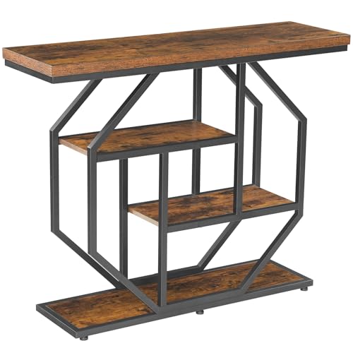 MAHANCRIS Entryway Table, Industrial Console Sofa Table with Storage, Narrow Accent Table for Living Room, Entry, Hallway, Entrance, Foyer, Rustic Brown CTHR28001 MAHANCRIS