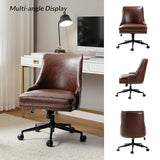 Faux Leather Home Office Chair with Black Metal Base and Nailhead, Modern Comfy Ergonomic Desk Chair with Adjustable Height/Tilt, 360-Degree Swivel, Armless Cute Decoration, Brown TINA'S HOME