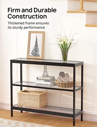 Evajoy Console Table, 35" Entryway Table with 3 Tiers, Open Sofa Table with Tempered Glass for Living Room, Foyer, Entryway, Bedroom, Hallway, Black Evajoy