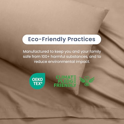 3 Piece Twin Sheets Set | Twin Bed Sheets Set – Light Weight, Soft Breathable Sheets | Brushed Cotton Rich Blend | Secure-Fit, Wrinkle Resistant, Durable, Easy Care Bed Sheets | Comfy Sheets | Beige Martex