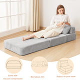 TokSay Folding Sofa Bed, Convertible Sleeper Chair with Pillow, Foldable Mattress & Back Support, Portable Floor Lounger Futon for Apartment, Dorm, Living Room, Bedroom, Grey TokSay