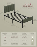 VASAGLE Twin Bed Frame with Upholstered Headboard, Metal Bed Frame Twin Size with Footboard, 550 lb Weight Capacity, Steel Slats, Easy Assembly, No Box Spring Needed, Forest Green URMB983C01V1 VASAGLE