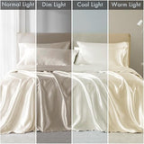 Madison Park Essentials Satin Sheet Set Luxury and Silky with Natural Sheen, Elastic 14" Pocket fits up to 16" Mattress, All Around Elastic - Year-Round Bedding, Full, Ivory, 6 Piece Madison Park