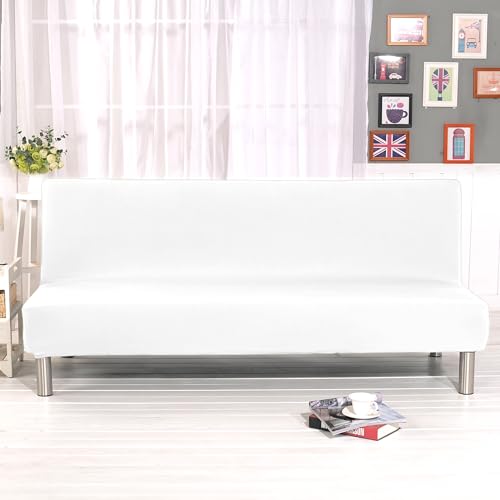 ele ELEOPTION White Armless Sofa Bed Cover Stretch Slipcover Folding Couch Cover Futon Covers Full Size Furniture Protector ele ELEOPTION