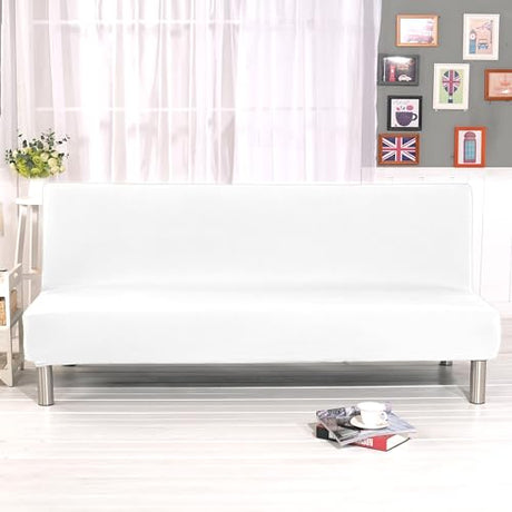ele ELEOPTION White Armless Sofa Bed Cover Stretch Slipcover Folding Couch Cover Futon Covers Full Size Furniture Protector ele ELEOPTION