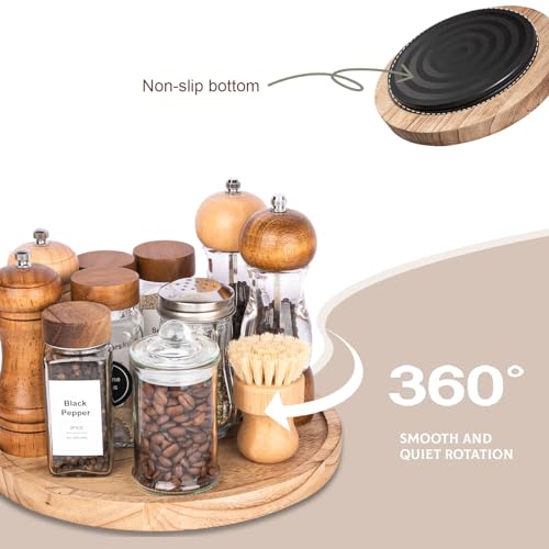 Wood Lazy Susan Organizer Kitchen Turntable for Cabinet Farmhouse Bathroom Decor Round Decorative Tray for Vanity, Counter, Sink, Coffee Table, 10 Inch, Brown - WoodArtSupply