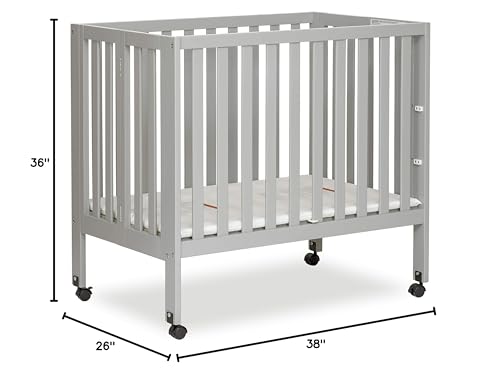 Dream On Me Jett Non-Full Size Folding Convertible Crib, Lightweight Portable Crib, Three Adjustable Mattress Height Settings, Easy to Fold Travel Crib, 1.5” Mattress Pad Included